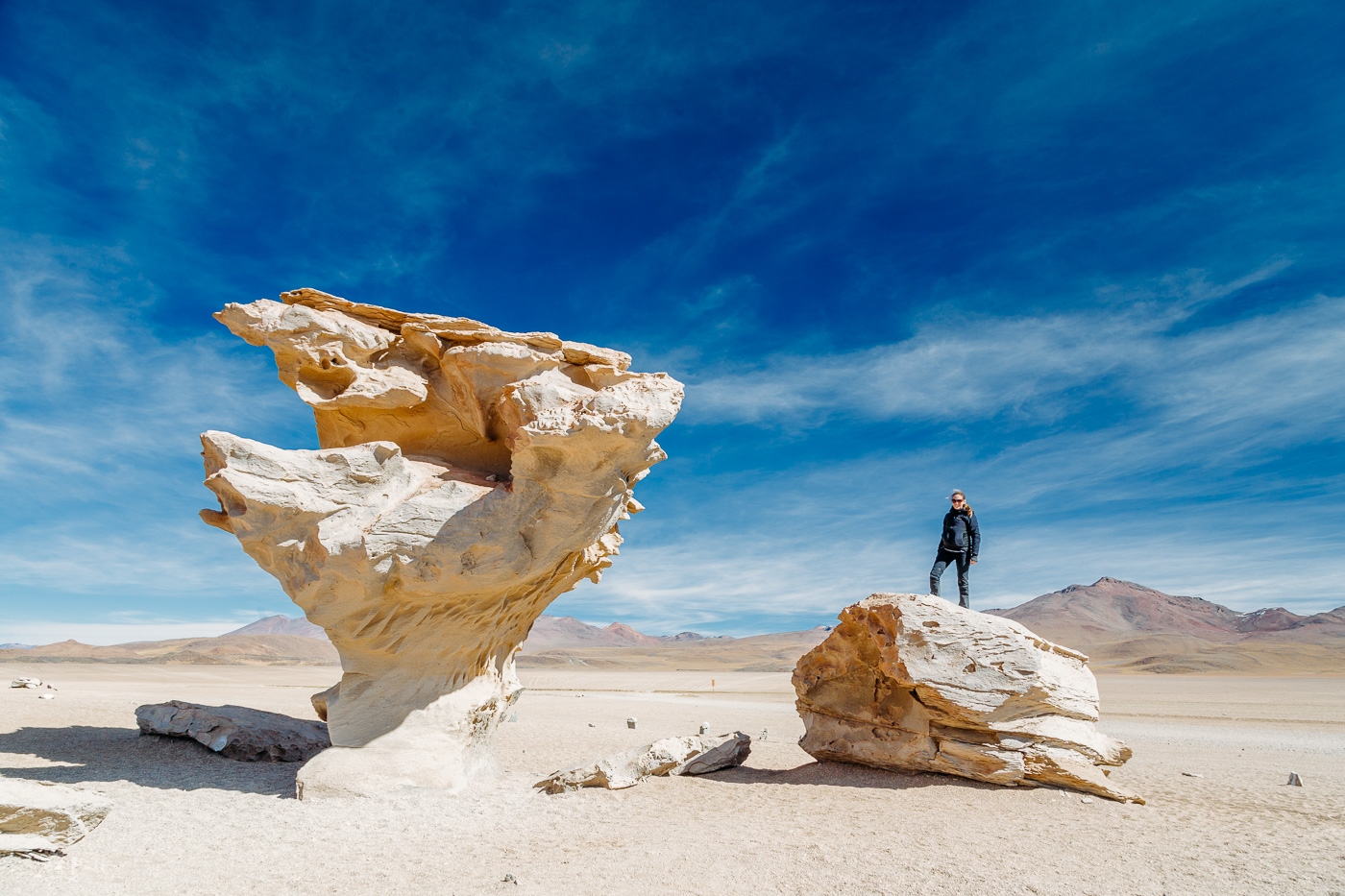 The magnificent volcanic rock formations of the Siloli desert, Salar de Uyuni, Bolivia