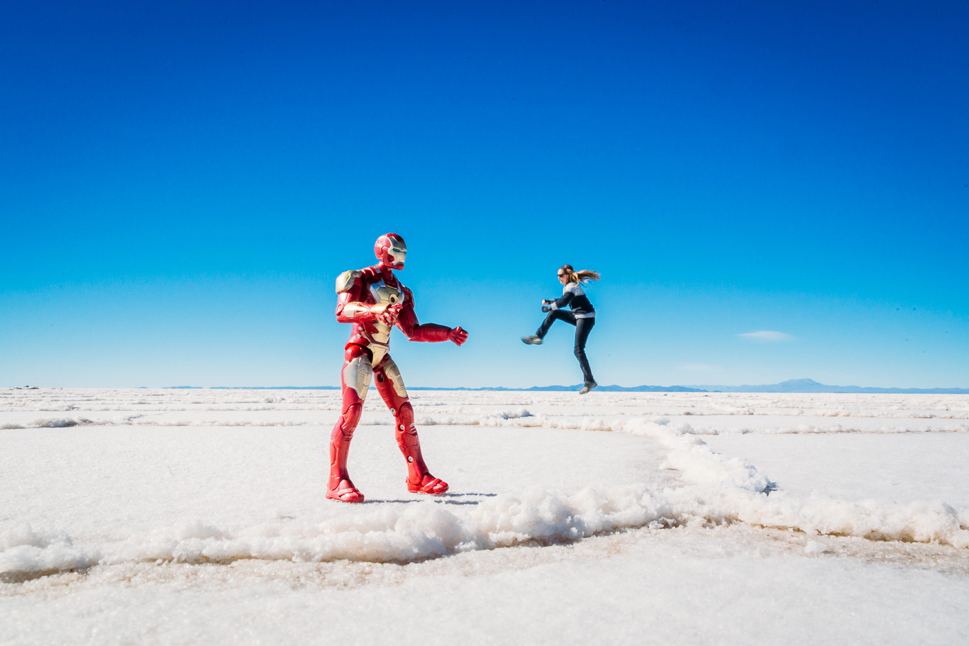 Trying our hand at perspective photos on the Salar de Uyuni, Bolivia