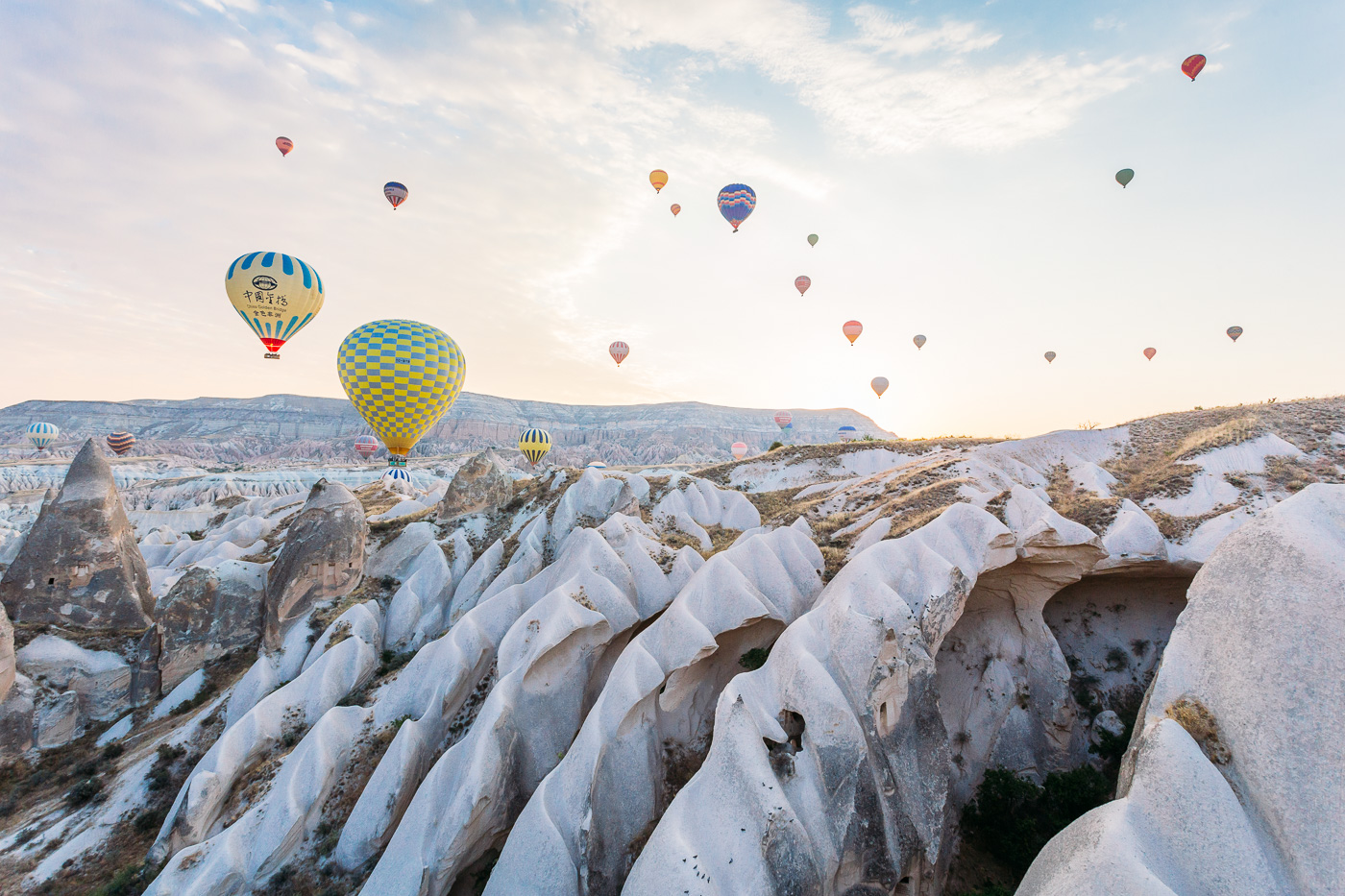 A bird's eye view of fairy chimneys and tuff rock formations from our Cappadocia Hot Air Balloon Ride