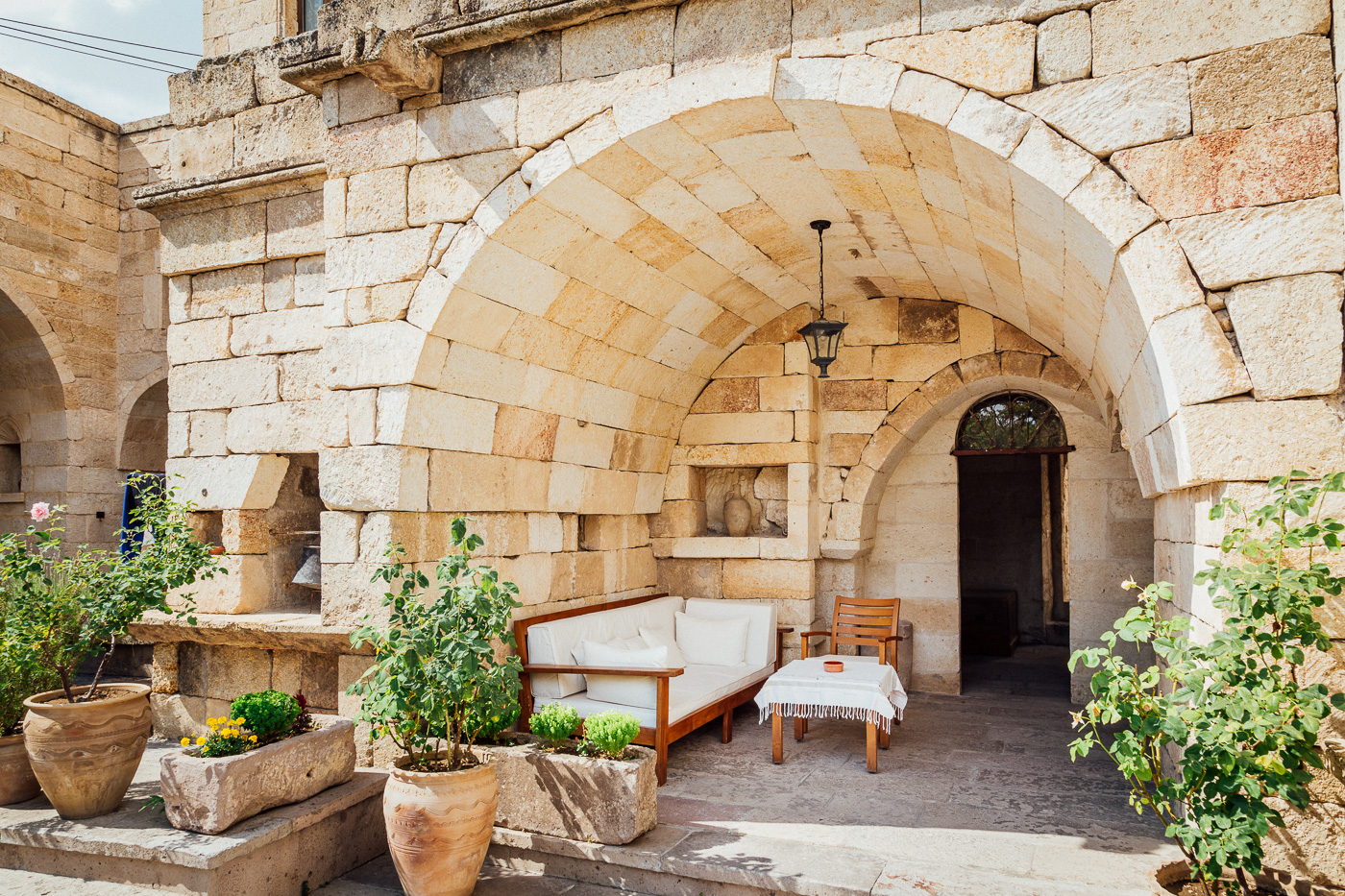 Enjoying our patio at Esbelli Evi Cappadocia Cave Hotel