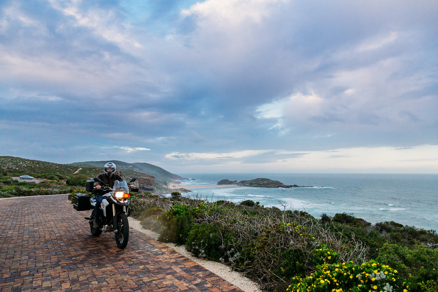 Taking our motorcycle back to Plettenberg Bay after finishing a trek around Robberg Nature Reserve