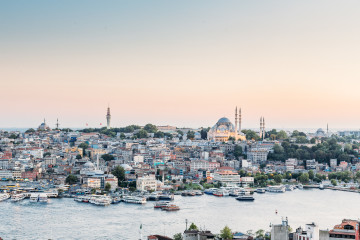 The view of Istanbul Turkey at sunset from Galata Tower