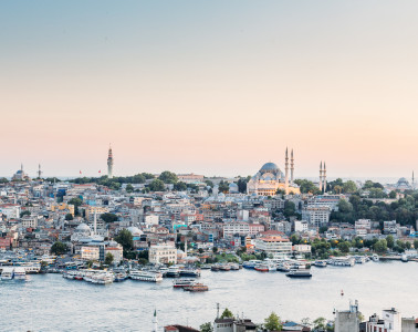 The view of Istanbul Turkey at sunset from Galata Tower