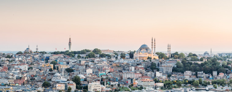 The view of Istanbul Turkey at sunset from Galata Tower