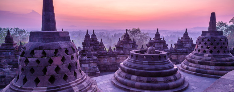 Despite the cloudy haze that morning, the blue light at Borobudur sunrise was perfect.