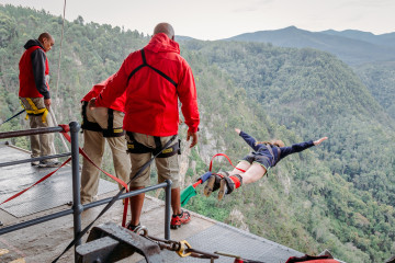 A jumper takes the first plunge at Blokrans Bridge in Tsikamma South Africa