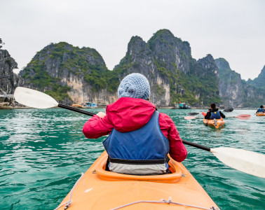 Taking a turn around Bai Tu Long on Halong Bay aboard kayaks